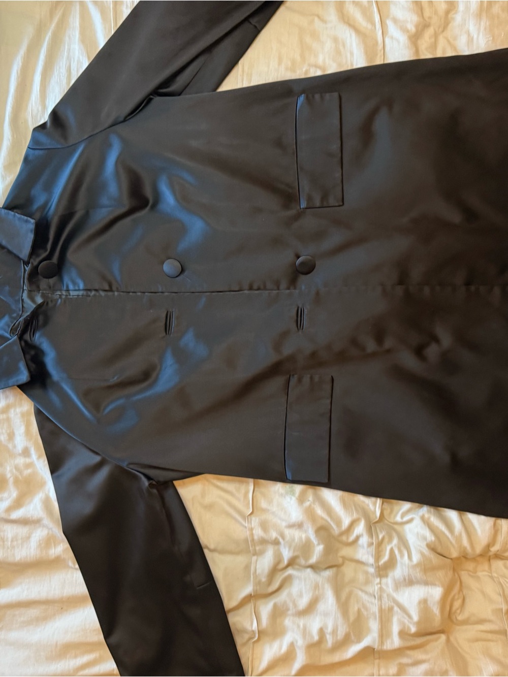 Men's Black Double-Breasted Trench Coat — Sleek Tailored Finish